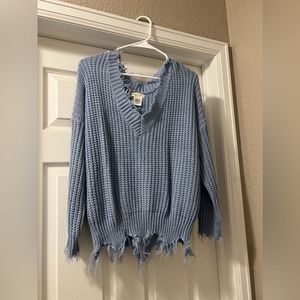 Light Blue Distressed Sweater